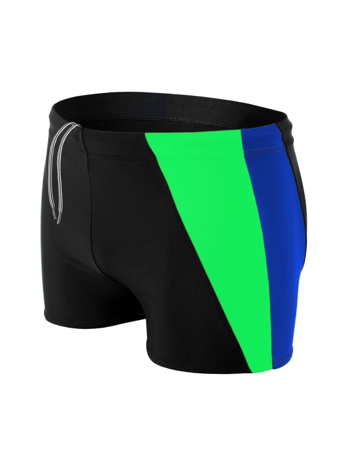 Herren Badehose Kurz mit Seitlichem Streifen in schwarz/blau