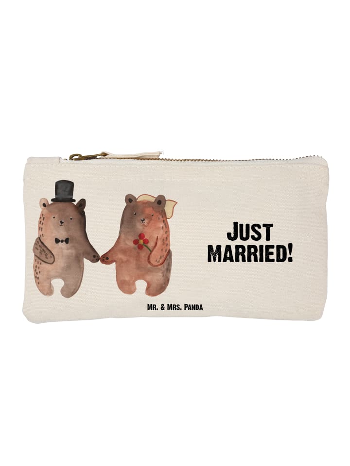 Kulturtasche Bär Heirat mit Spruch in Weiß