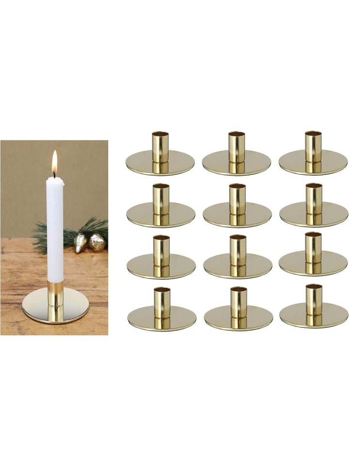 12x Stabkerzenhalter Adventskranz Gold 10x5cm Tafelkerzenhalter modern in Gold