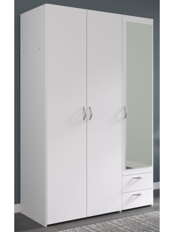 Kleiderschrank mit Spiegel weiß 120 cm 3-türig Drehtürenschrank