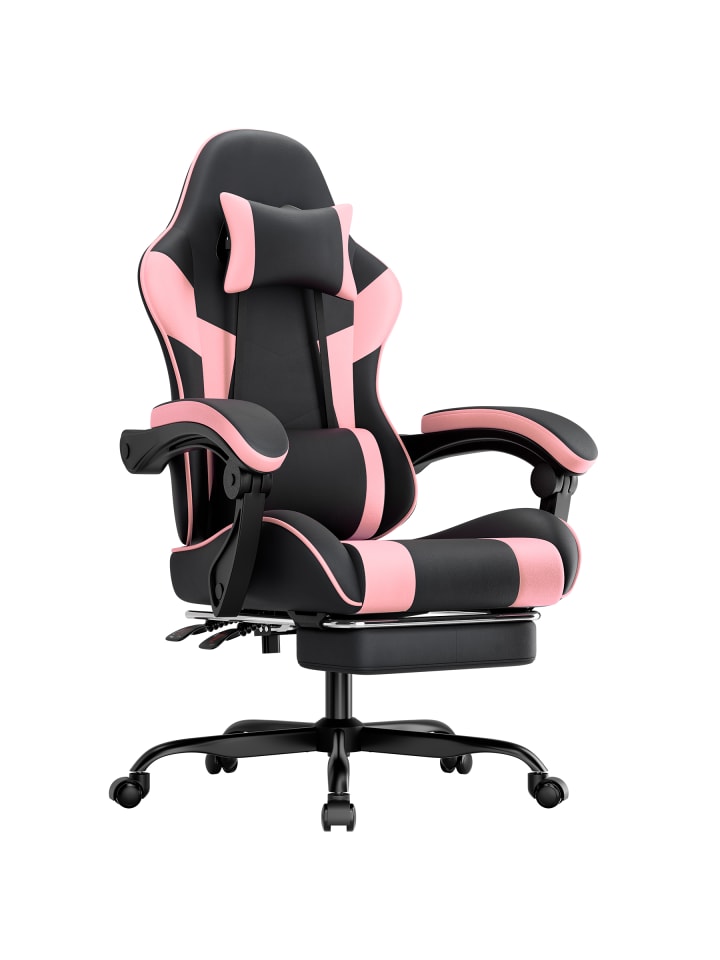 Gaming Stuhl in Rosa Grau 200 kg mit Lendenstütze Verstellbar