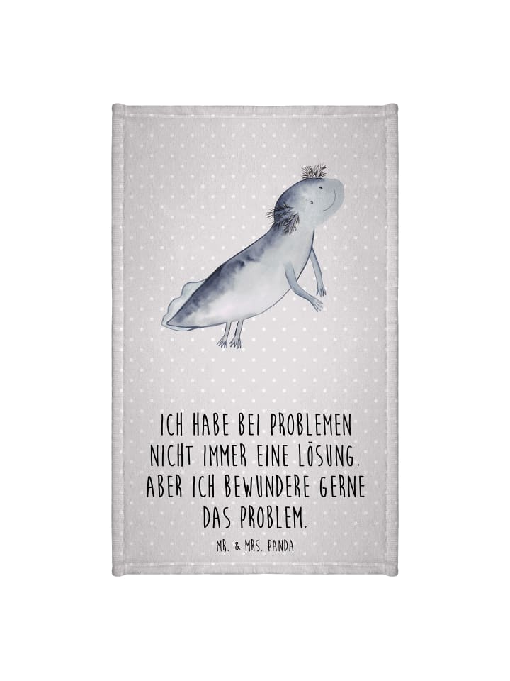 Handtuch Axolotl Schwimmen mit Spruch in Grau Pastell