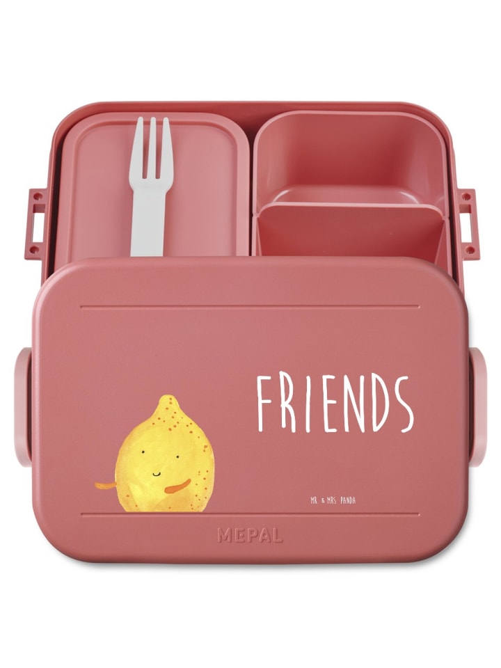 Brotdose Beste Freunde Zitrone Motiv mit Spruch in Rot Pastell