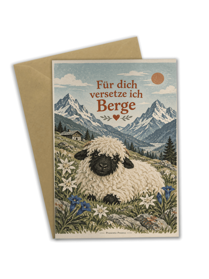 Grußkarte Schaf alpin Design mit Spruch in Weiß