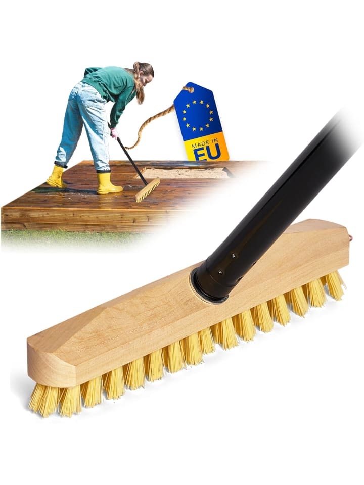 Schrubber aus Holz mit Borsten Wischer mit Gewinde und Steckstiel vier in Braun