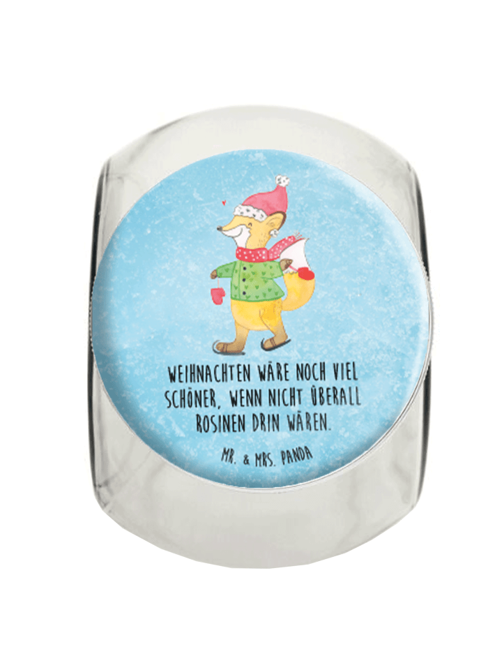 Bonbonglas Fuchs Schlittschuhe mit Spruch in Eisblau
