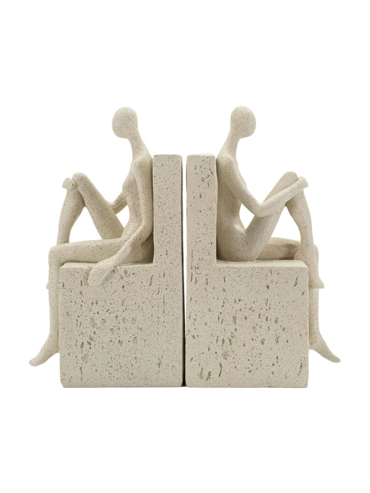 Cremefarbene Buchstützen aus Kunstharz, 24 x 10 x 20,5 cm