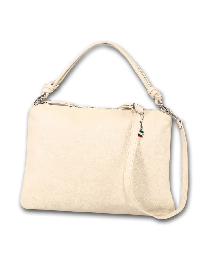 Leder Schultertasche Florence Tasche beige ca. 37cm