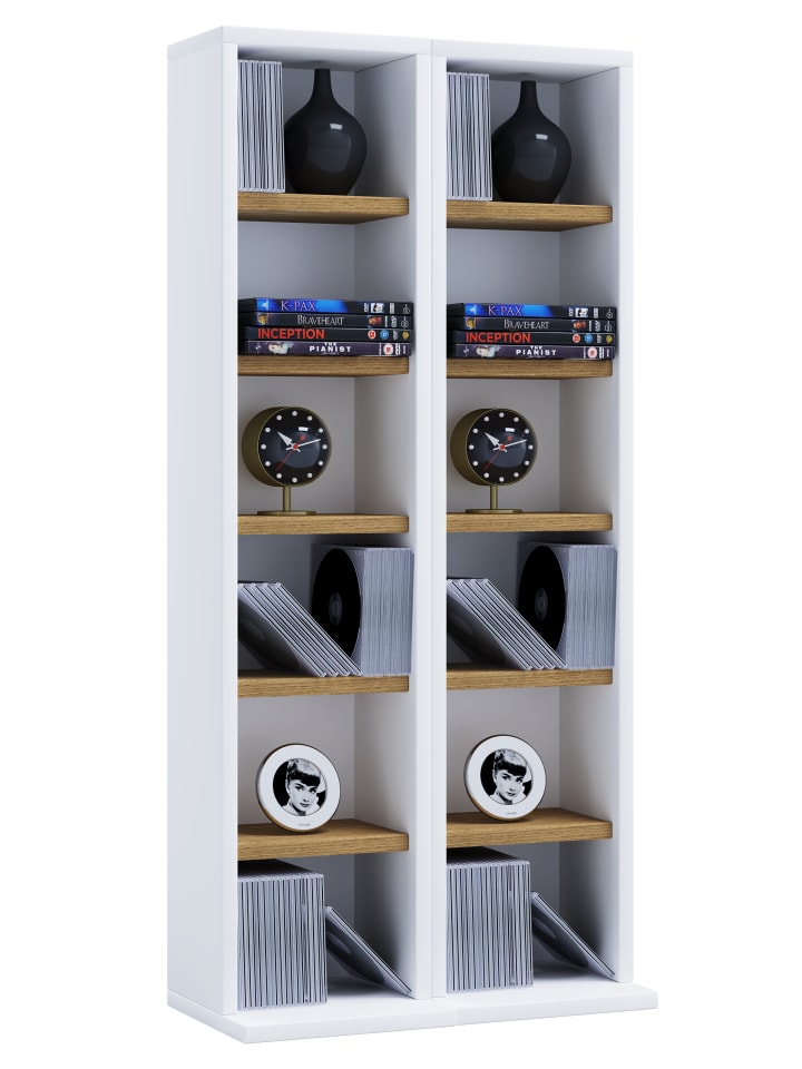 Holz CD DVD Stand Regal Schrank Ständer Milano in Weiß / Honig-Eiche