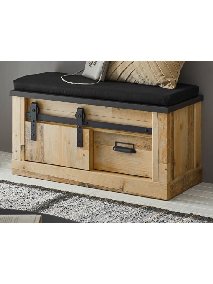 Garderobenbank Used Wood Vintage 93 x 46 cm, Schiebetür und Soft-Close