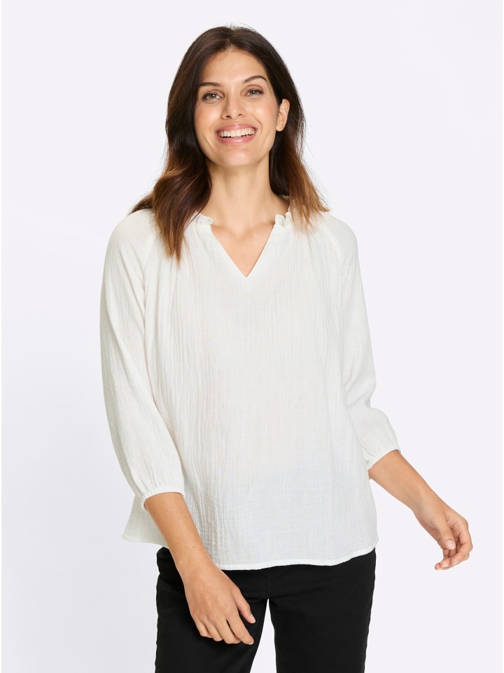 3/4-Arm-Bluse in weiß