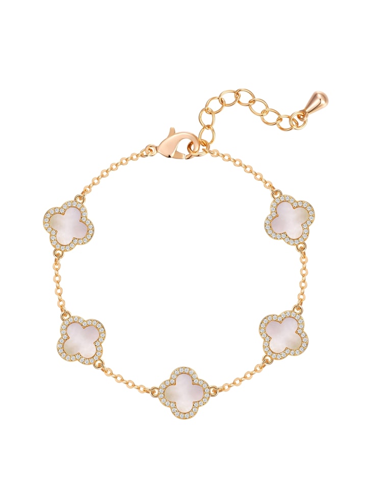 Armband Kleeblatt aus Messing mit Zirkonia Perlmutt in gelbgold