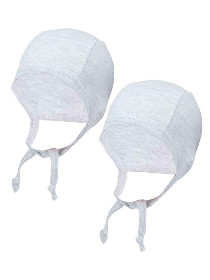 Unisex Baby Erstlingsmütze zum Binden 2er Pack in grau