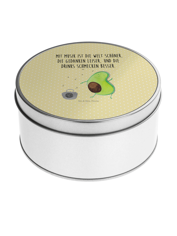 Metallbox Avocado Tanzen mit Spruch in Gelb Pastell