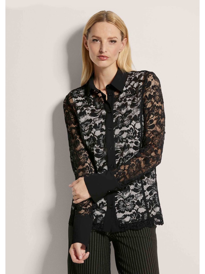 Blusenset mit filigraner Spitze in schwarz / wollweiß