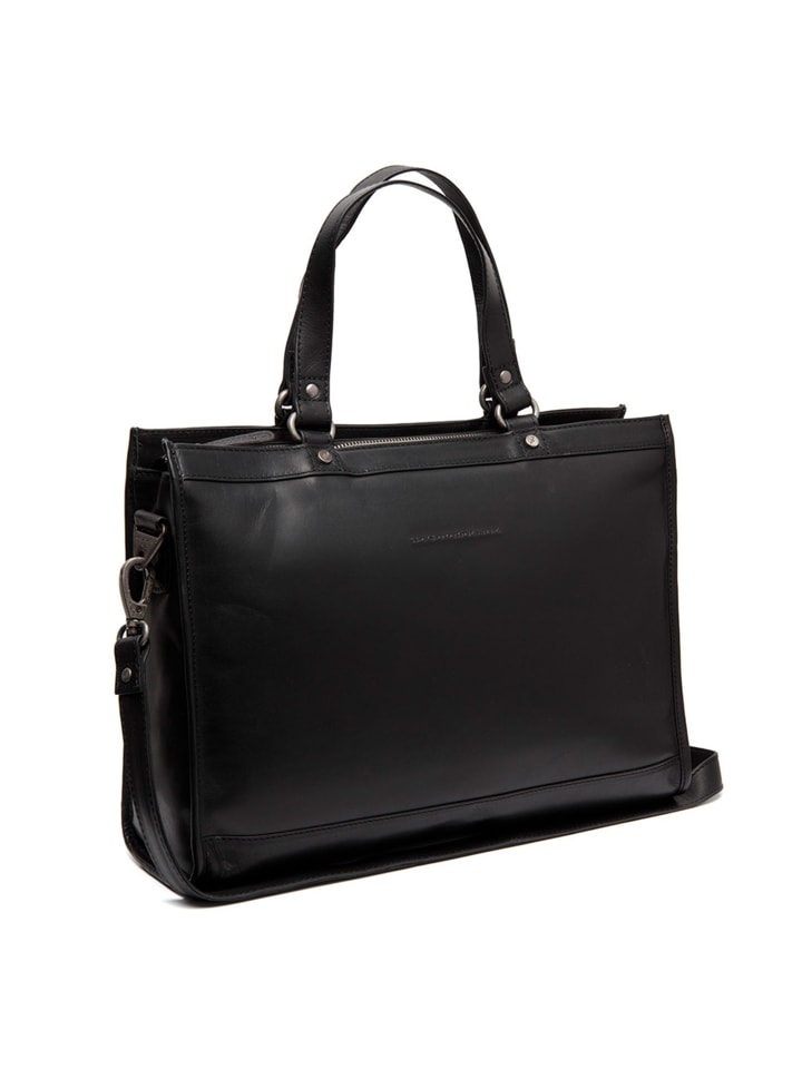Manly Schultertasche Leder 40 cm Laptopfach black
