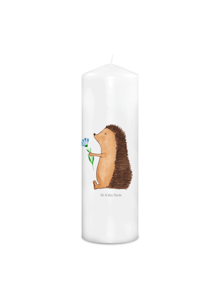 Kerze Igel Blumen ohne Spruch in Weiß