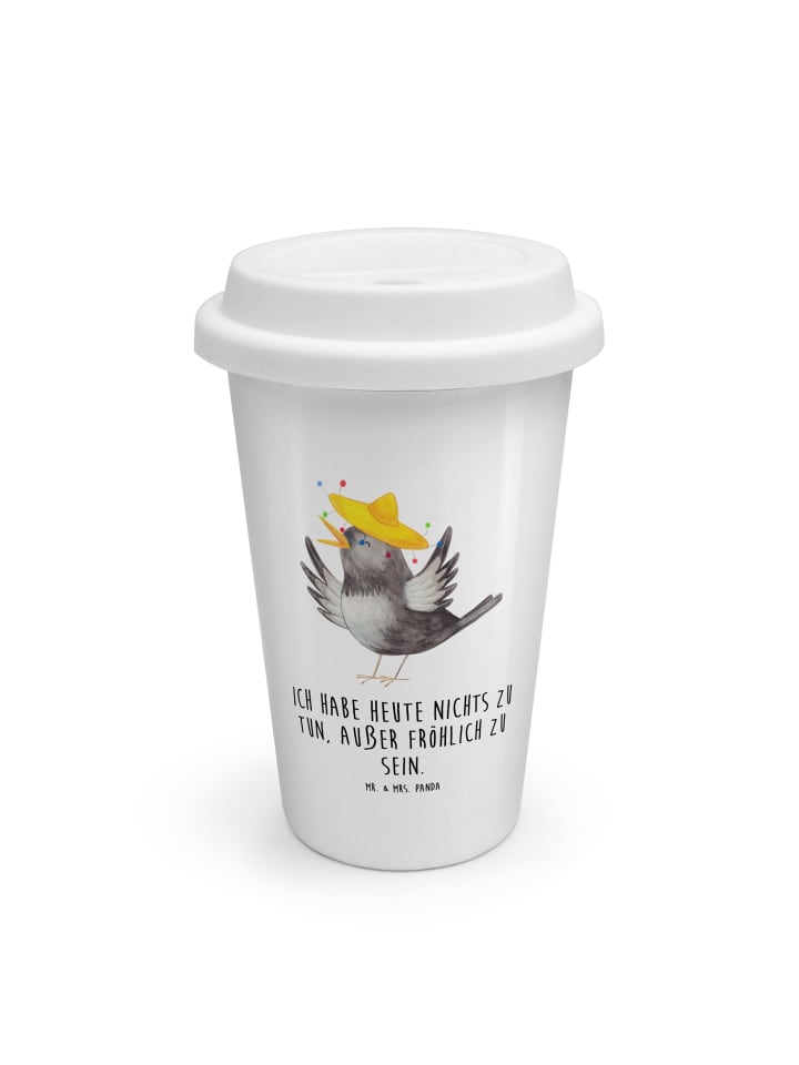 Thermobecher To Go Rabe Sombrero mit Spruch in Weiß