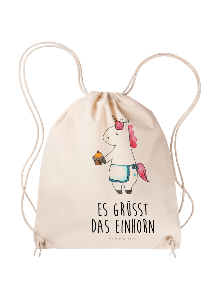 Gym-Rucksack Einhorn Muffin mit Spruch in Creme