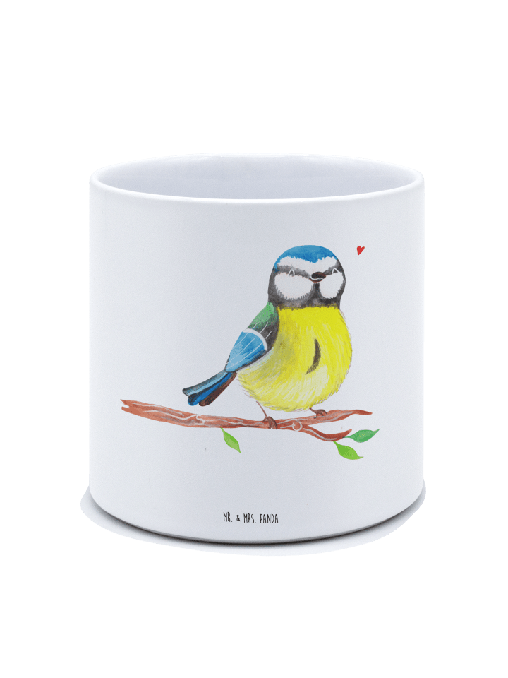 Pflanzkübel Groß Vogel Blaumeise ohne Spruch in Weiß