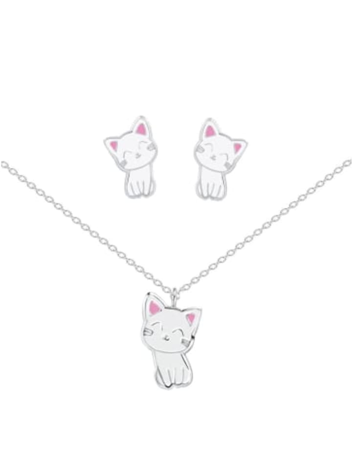 Kinder-Schmuckset KATZE in 925 Sterling Silber, 4-tlg. in silber