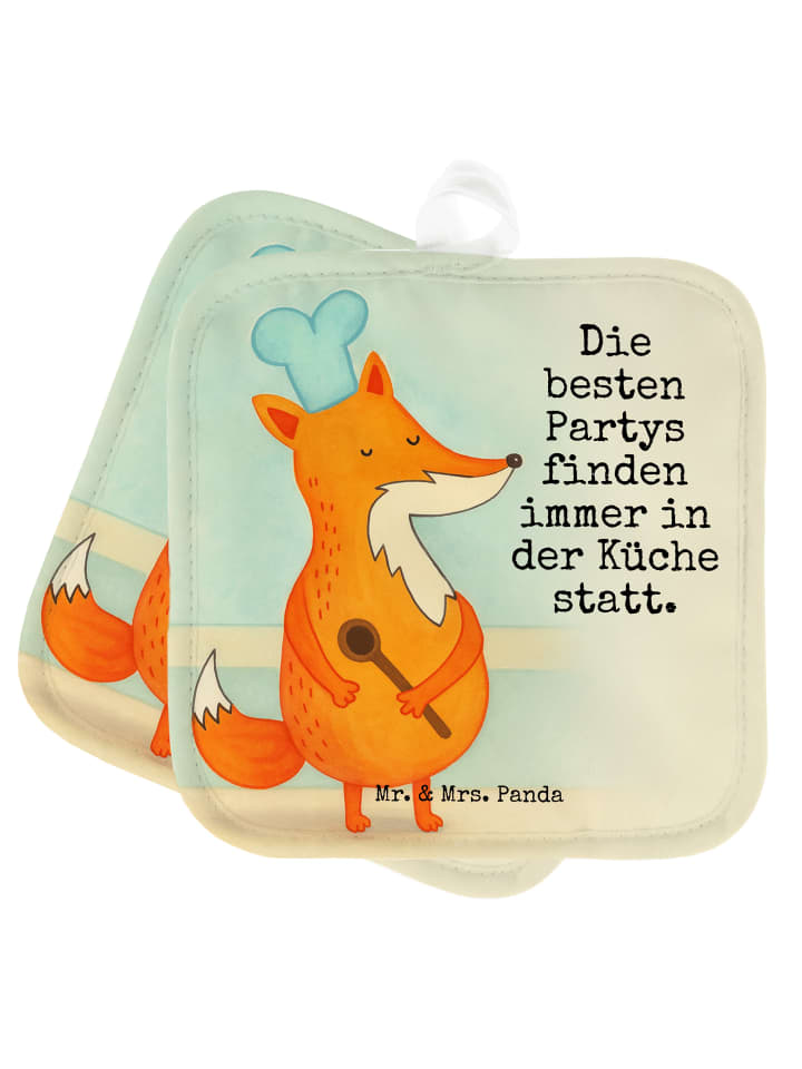 Topflappen Fuchs Koch Design mit Spruch in Weiß