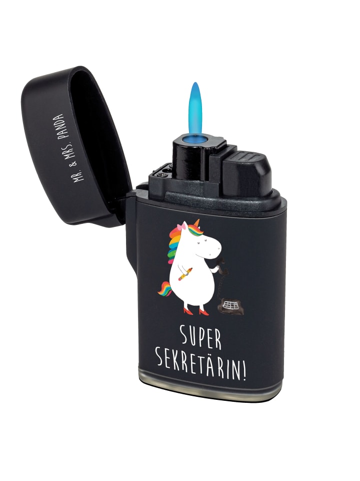 Feuerzeug Einhorn Sekretärin mit Spruch in Schwarz