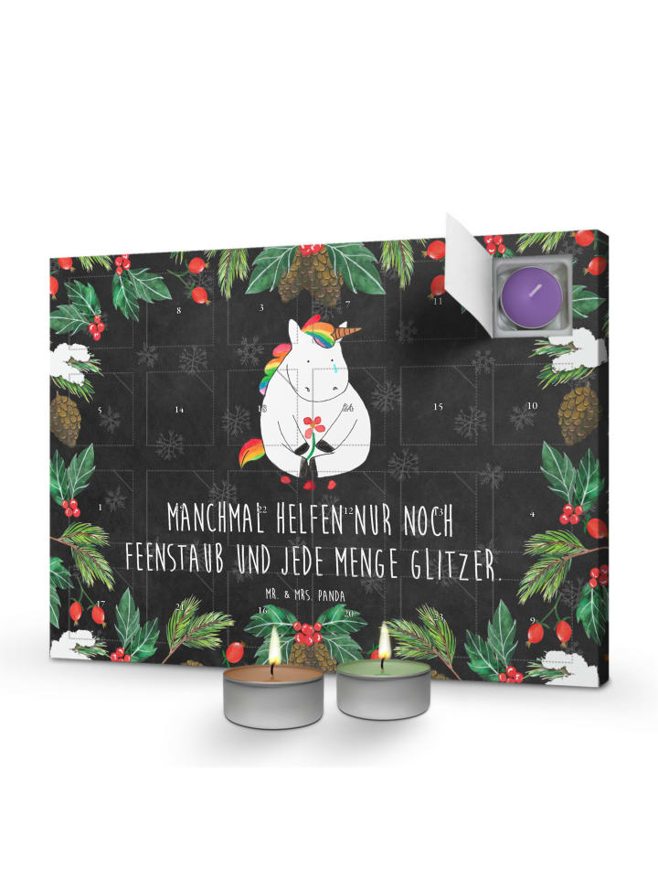 Adventskalender Einhorn Traurig mit Spruch in Kreidetafel