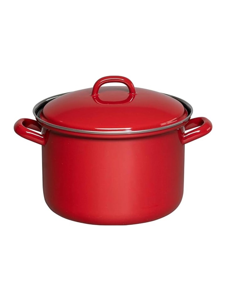 Fleischtopf mit Deckel in Rot