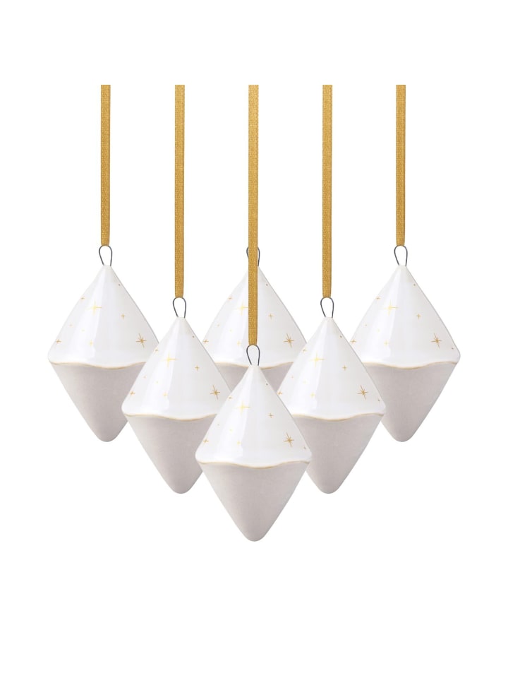 6er Set Ornamente  Doppelkegel Winter Glow in Beige