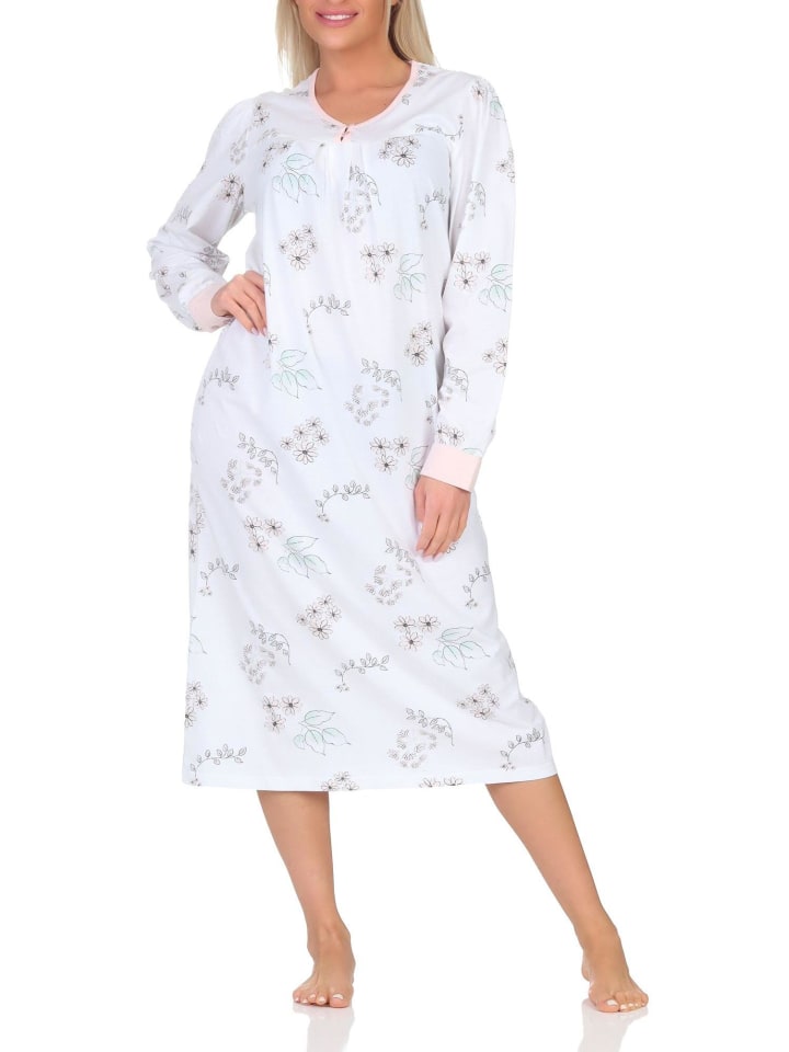 Langarm Nachthemd klassische Design Knopfleiste am Hals - 87398 in rosa