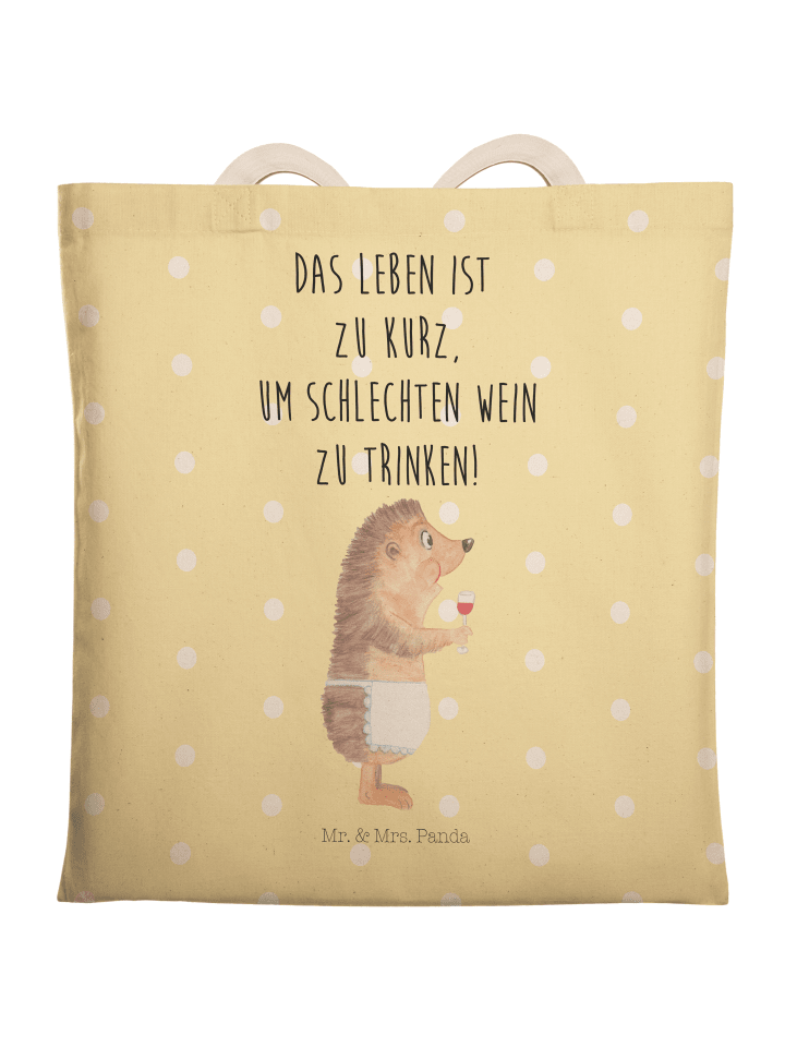 Tragetasche Igel Wein mit Spruch in Gelb Pastell