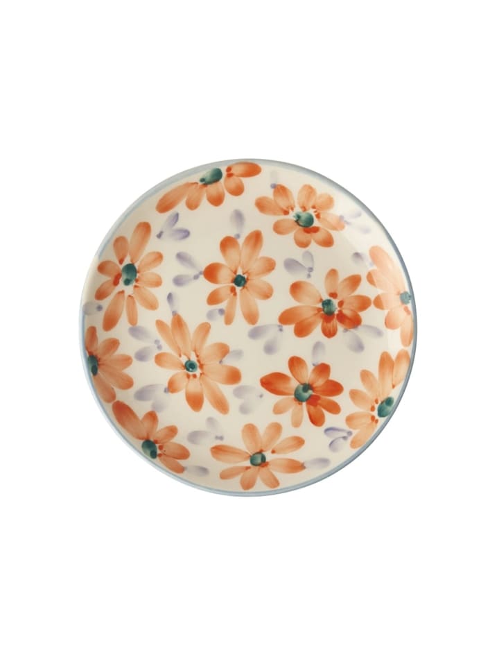Keramik Kuchenteller mit Handgemalten Blumen Orange in orange