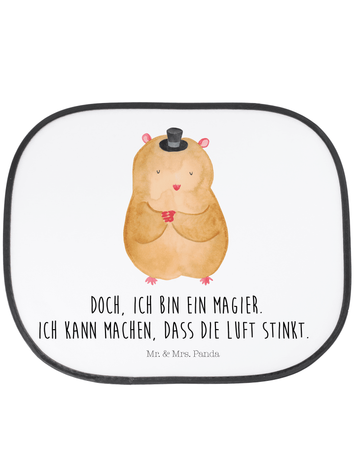 Autofenster Sonnenschutz Hamster Hut mit Spruch in Weiß