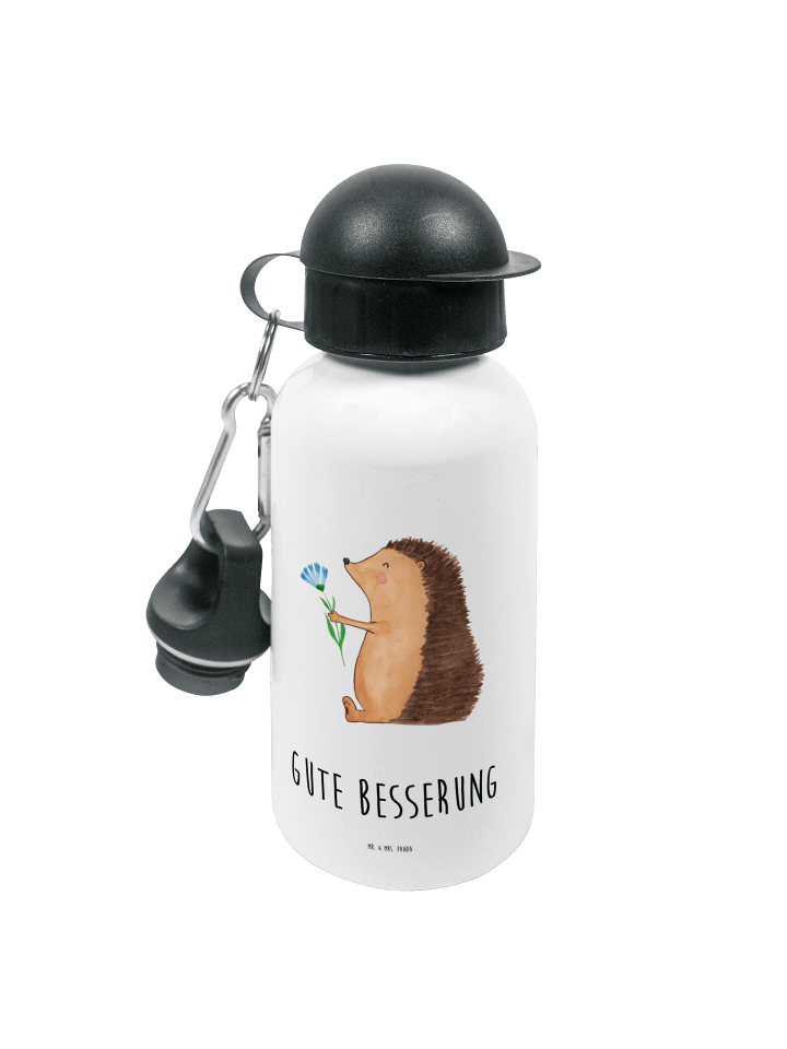 Trinkflasche Igel Blumen mit Spruch in Weiß