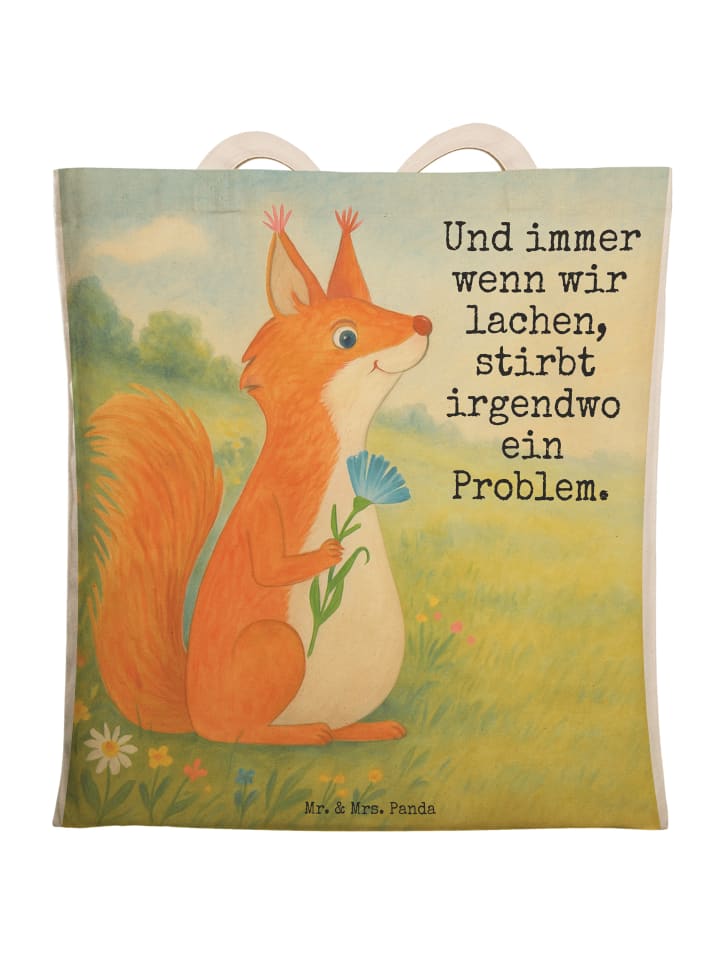 Tasche Eichhörnchen Blume Design mit Spruch in Weiß