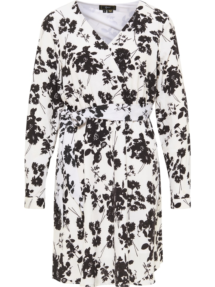 Damen Midikleid Mit Blumenprint in Weiss Schwarz