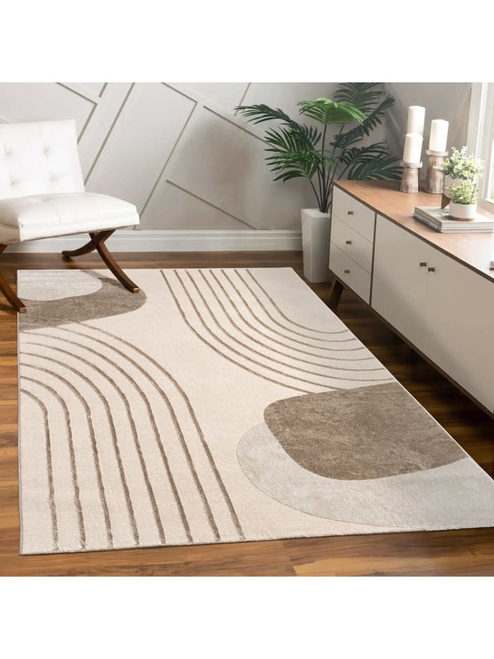 Teppich Kurzflor Abstrakt Wohnzimmer in Beige