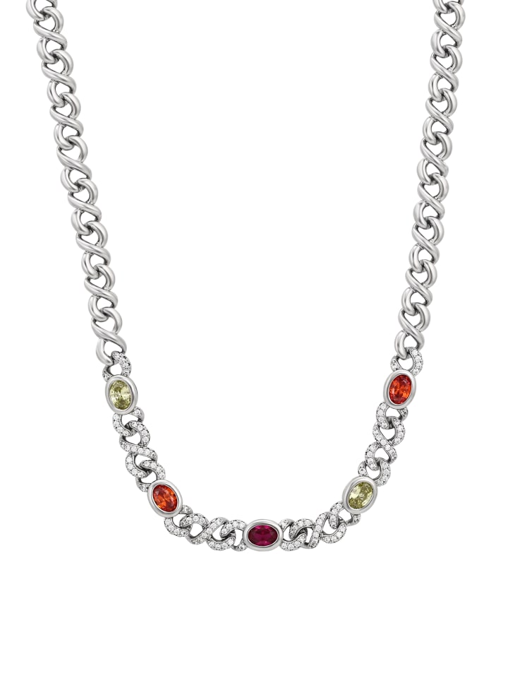 Women Chain Necklace With Rhinestones in Silver Multicolor