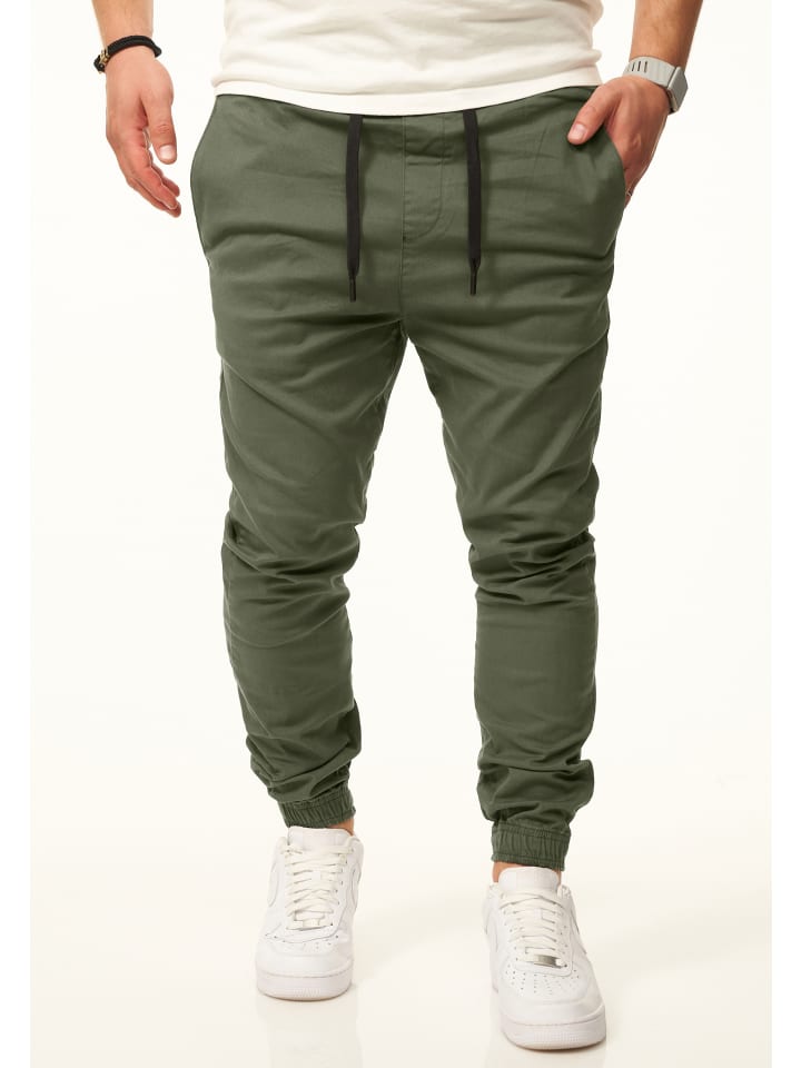 Chinohose - als Jogger Jeans Freizeithose mit Gummibund in Khaki