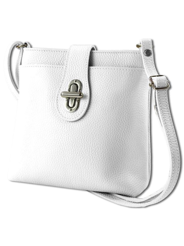 Leder Umhängetasche Toscanto Tasche weiß ca. 22cm