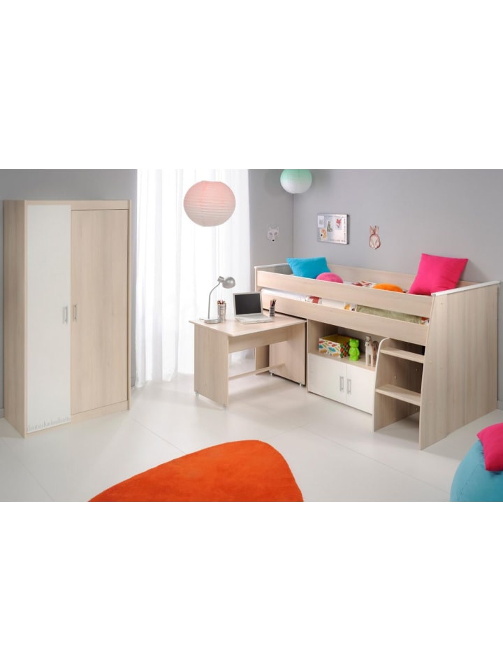 Kinderzimmer Set mit Hochbett 90 x 200, Schreibtisch und Kleiderschrank