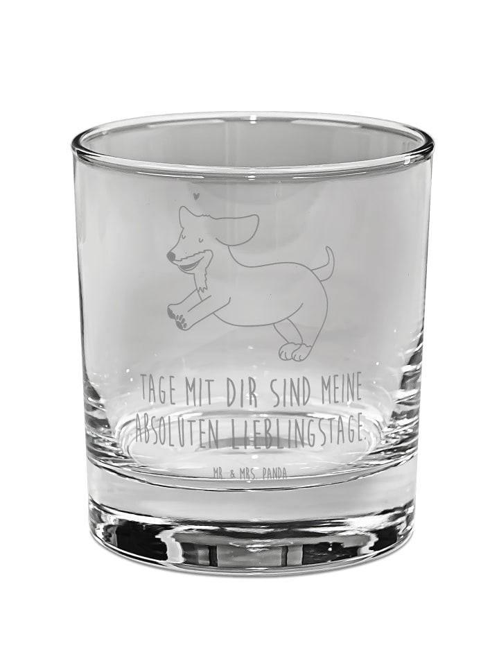 Gravur-Glas Hund Dackel mit Spruch in Transparent