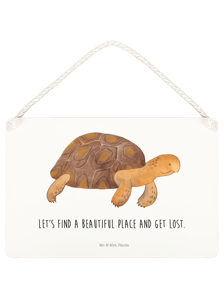 Deko Schild Schildkröte Marschieren mit Spruch in Weiß