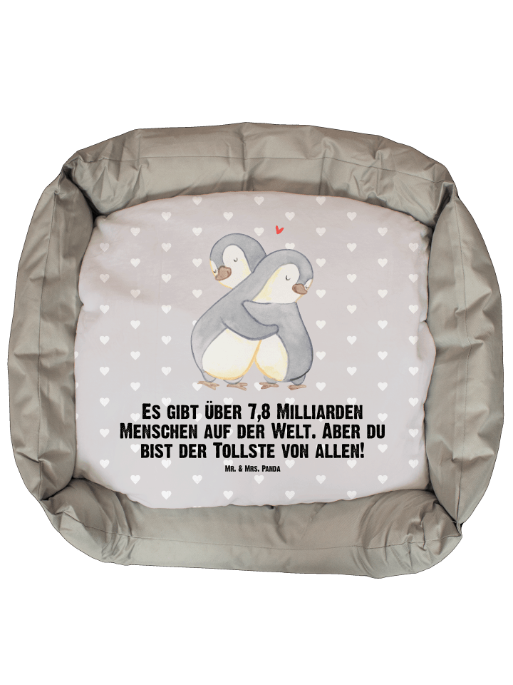 Hundekissen Pinguine Kuscheln mit Spruch in Grau Pastell