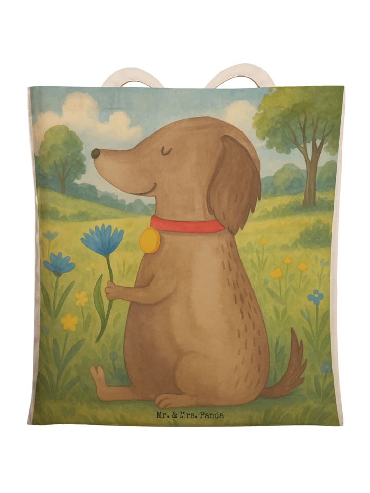 Umhängetasche Hund Blume Design ohne Spruch in Weiß
