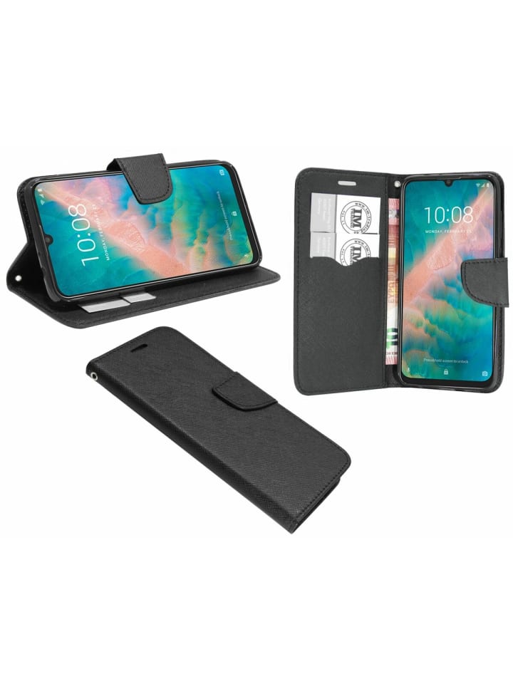 Buch Tasche "Fancy" kompatibel mit ZTE BLADE A72 5G Schwarz in Schwarz