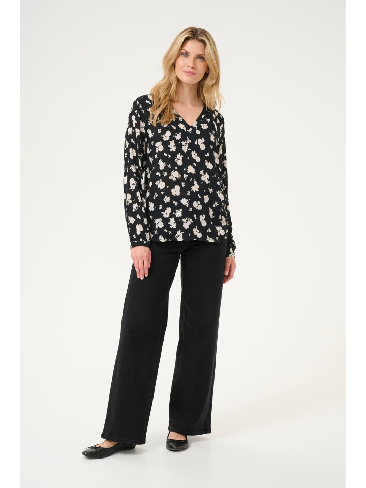 Bluse langarm KAamber Regular fit in Black/White Flower Print