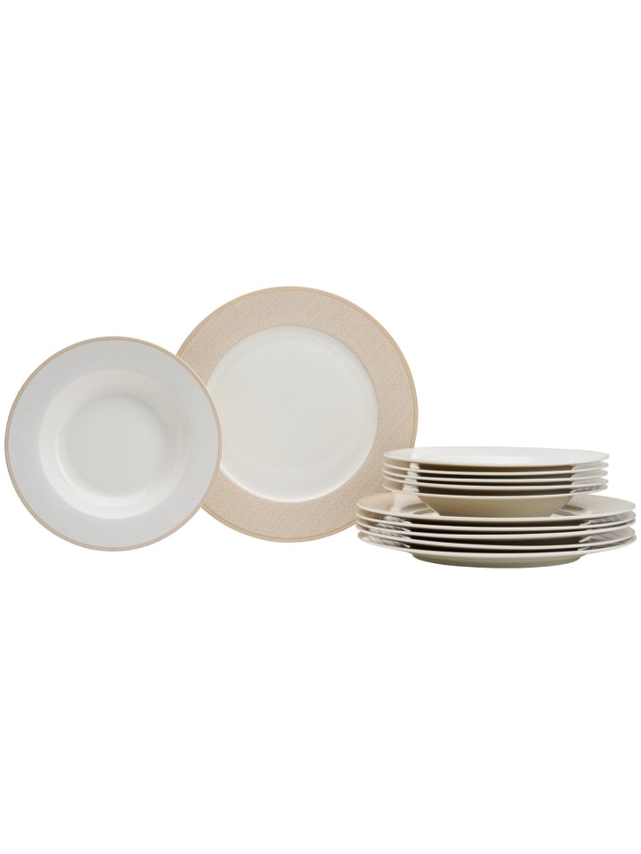 12-tlg. Tafelservice Geo in Beige