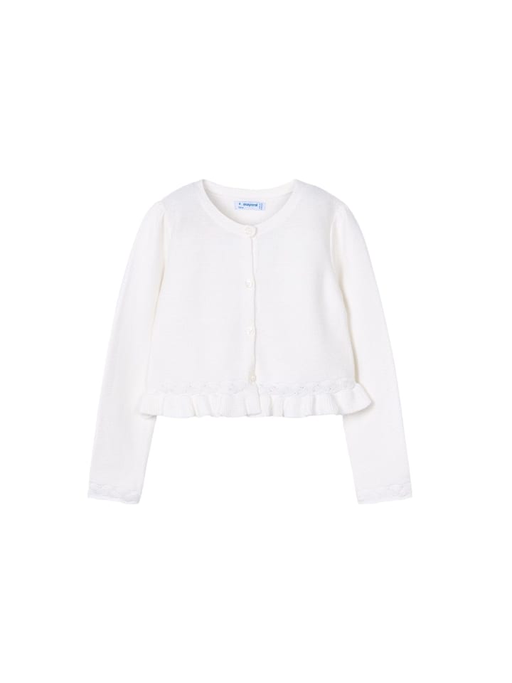 Strickjacke mit Rüschensaum in offwhite